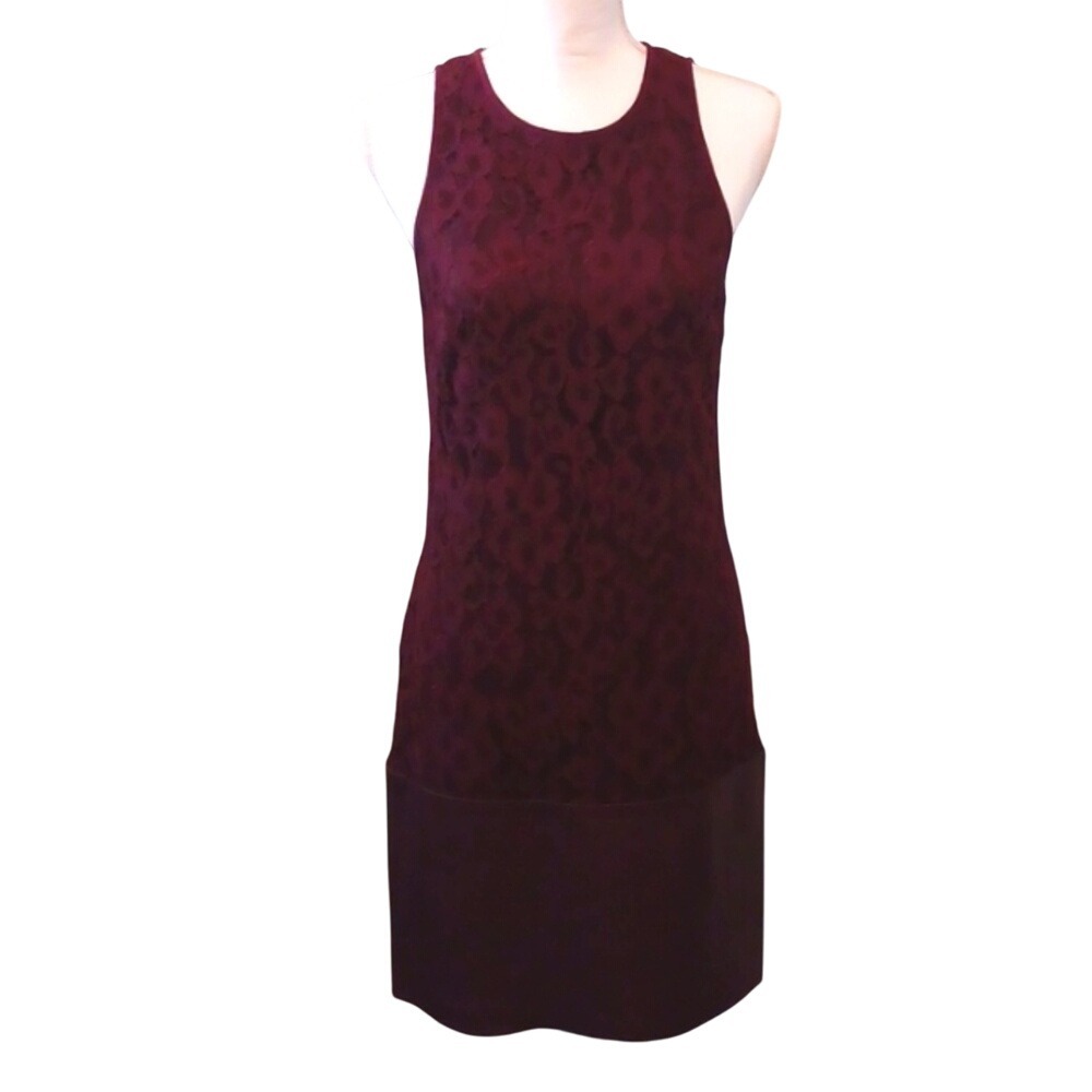 Trina‎ Turk Burgundy Leather & Lace Dress Size 4 Party Cocktail *FLAWED*